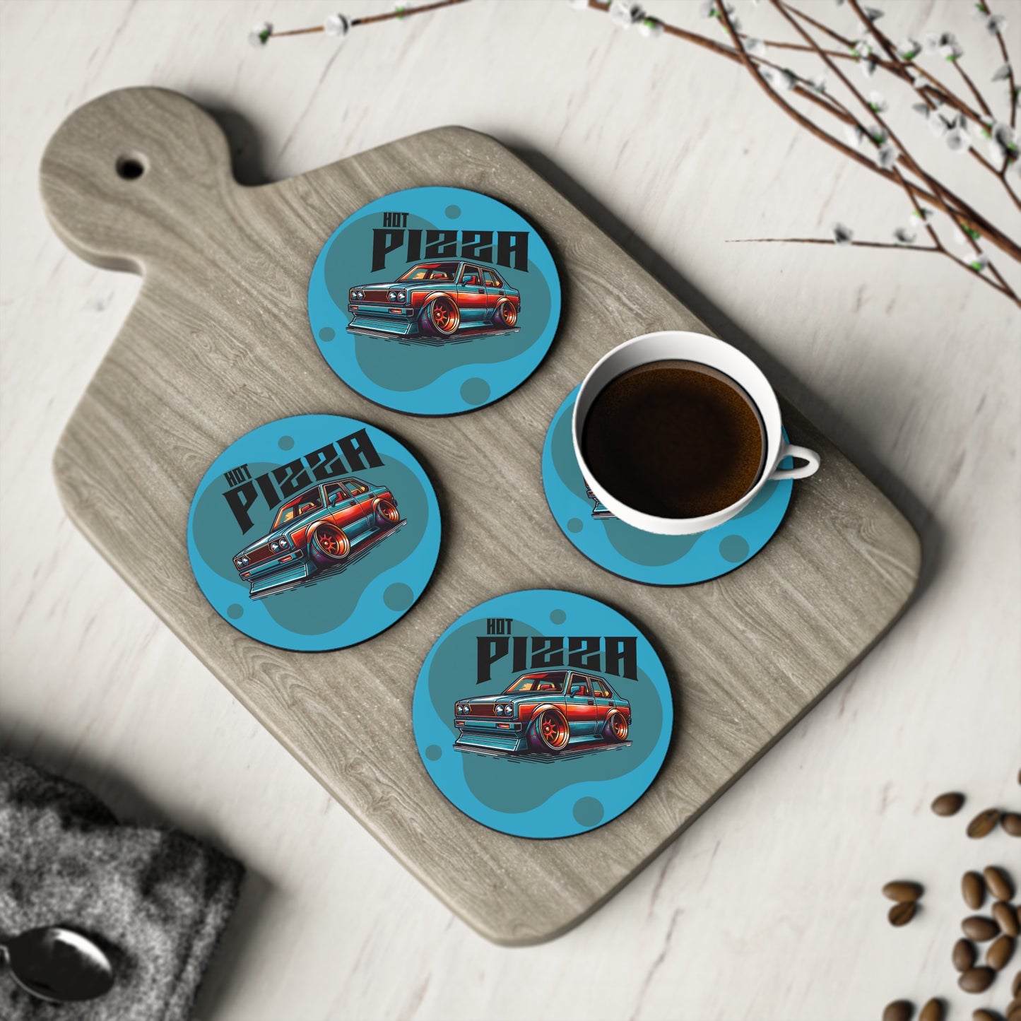 Cool Car Coasters - Hot Pizza Design for Enthusiasts